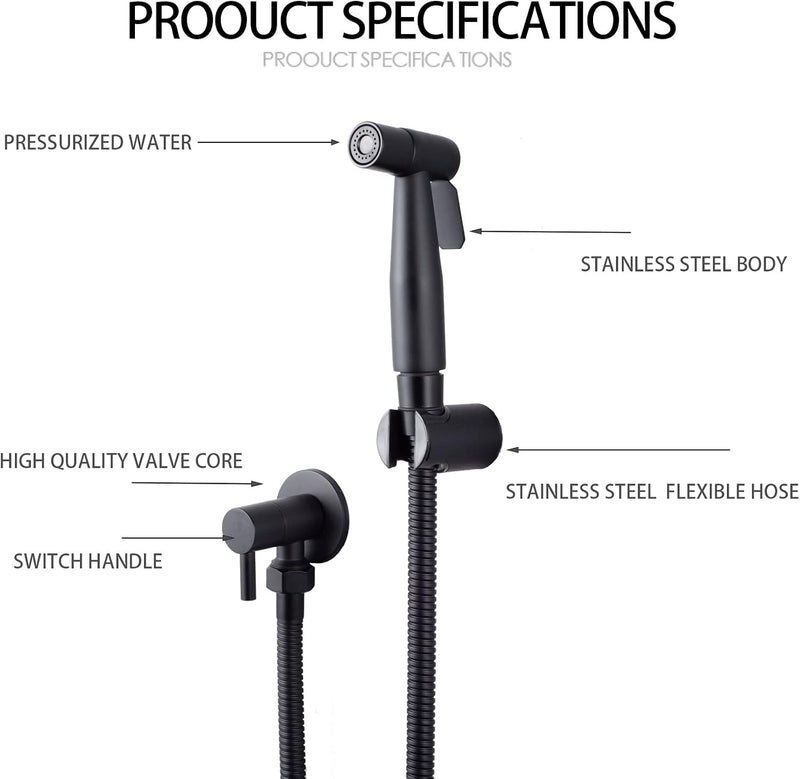 LOSCHEN LOSCHEN Stainless Steel Bidet Sprayer Kit for Toilet, Hand Held Shower Sprayer Shattaf Toilet Attachment for Pet Bath/Personal Hygiene/Bathroom, Easy to Install (Black)
