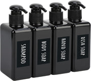 Segbeauty Shampoo and Conditioner Dispenser Refillable, 3pcs 16.9oz Shower Bottles Soap Dispenser with Labels, 500ml Empty Plastic Square Pump Bottle Dispenser Body Wash Containers for Bathroom Black - Black-small 200ml