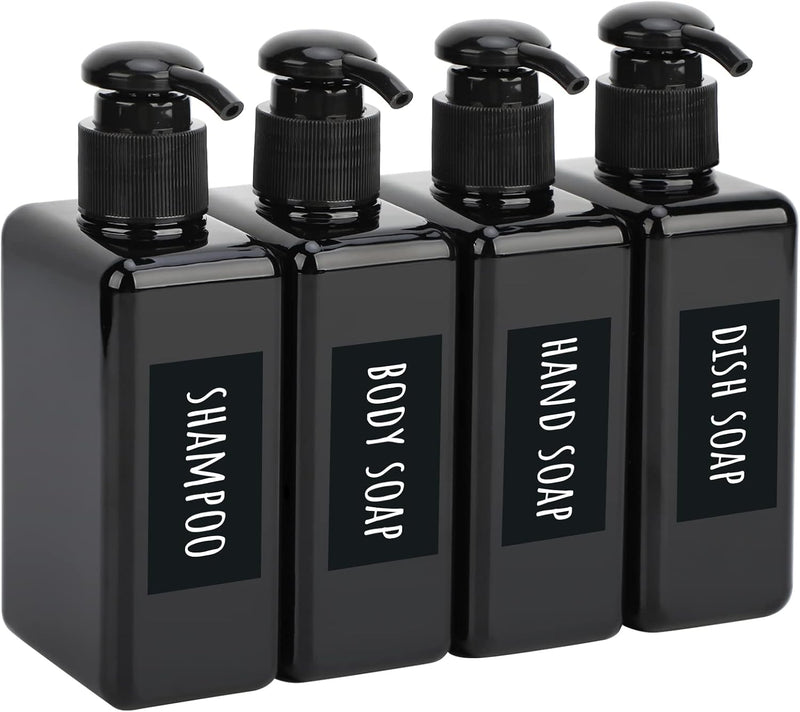 Segbeauty Shampoo and Conditioner Dispenser Refillable, 3pcs 16.9oz Shower Bottles Soap Dispenser with Labels, 500ml Empty Plastic Square Pump Bottle Dispenser Body Wash Containers for Bathroom Black - Black-small 200ml