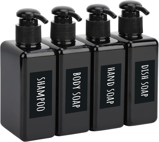 Segbeauty Shampoo and Conditioner Dispenser Refillable, 3pcs 16.9oz Shower Bottles Soap Dispenser with Labels, 500ml Empty Plastic Square Pump Bottle Dispenser Body Wash Containers for Bathroom Black - Black-small 200ml