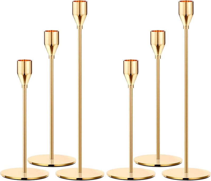 JINDUN Holders Gold Candle Stick Candle Holder Tall Taper Candle Holder for Home Decor, Wedding, Dinning, Party, Anniversary, Fits 3/4 Inch Thick Candle&Led Candles(Set of 6)