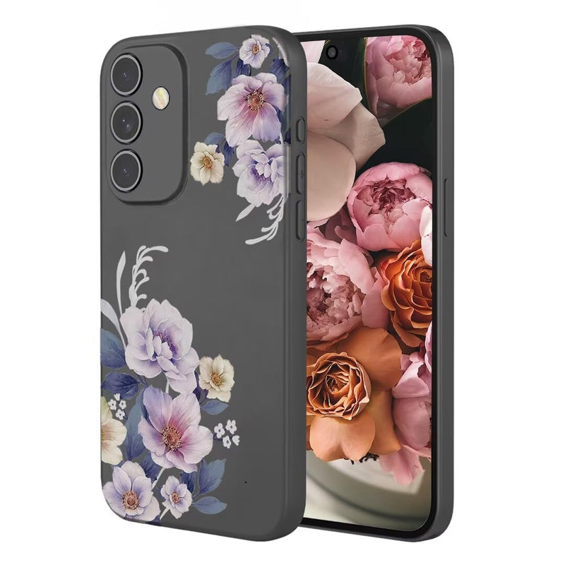 ATISIJIE Floral Pattern Cover for Samsung Galaxy M35 5G, Ultra-Slim Stylish, Shockproof BufferAnti Scratch Cover, TPU Protective Phone Case - Black