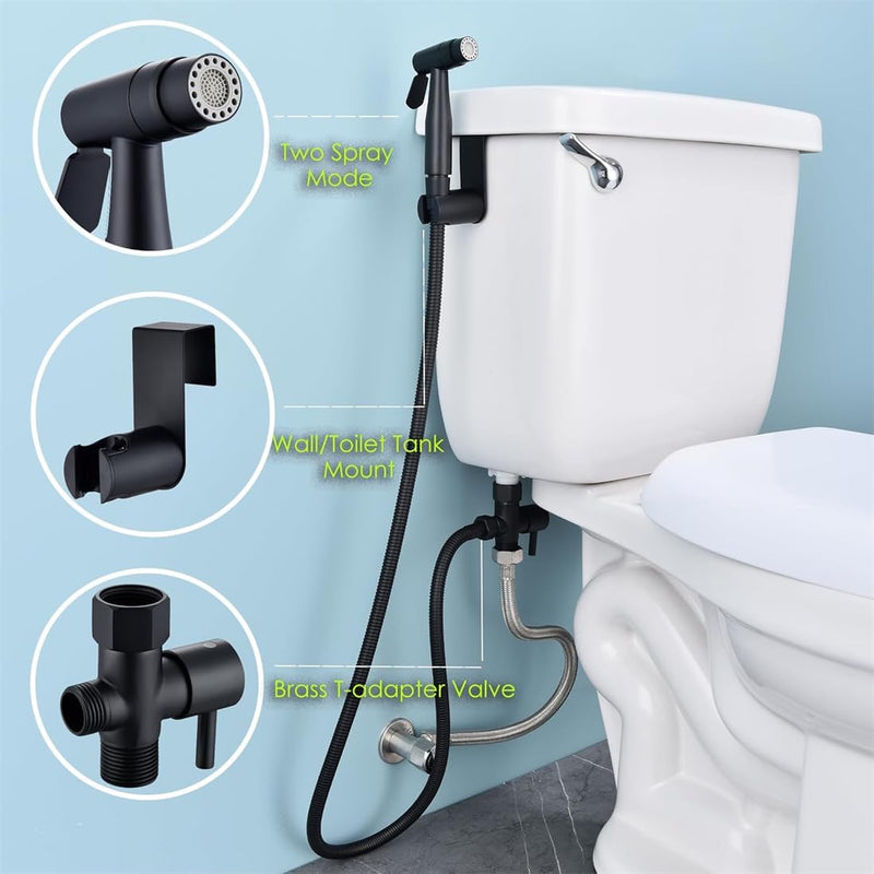 KWSLIN Handheld Bidet Toilet Sprayer Set, Washroom Washing Tool with 1.5meter Stainless Steel Hose, Support Wall or Toilet Mount, Suit for Pet Shower Cleaning Bathroom Floors Carpets, Black