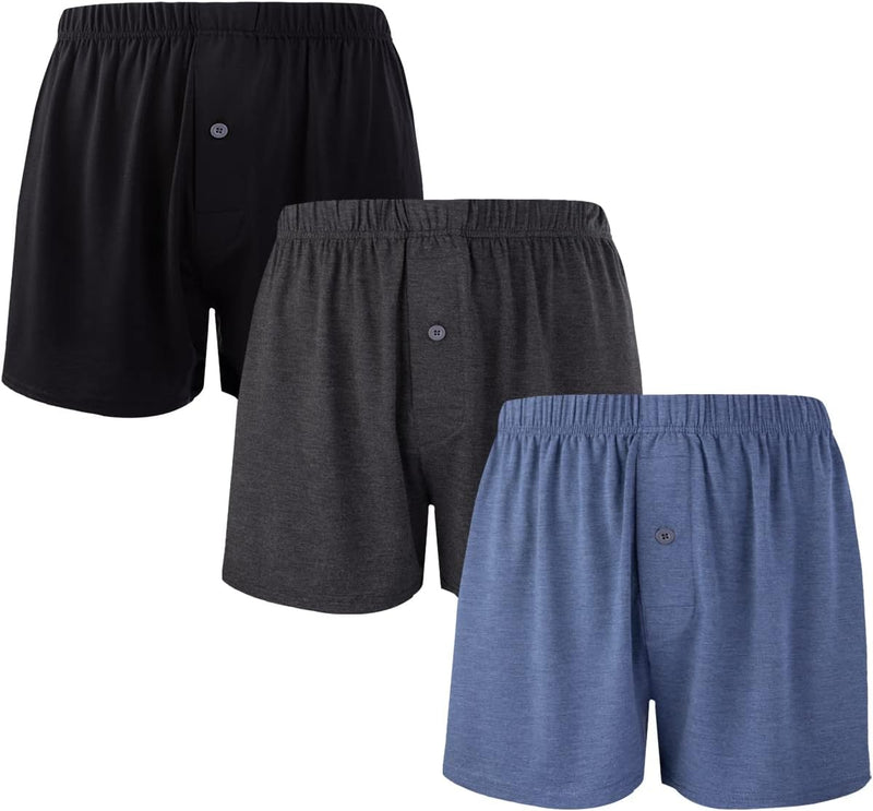 BAMBOO COOL Mens Boxers Short Classic Fit Soft Casual Underwear Loose Comfortable Breathable Boxer Shorts for Men 3 Pack