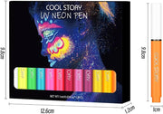 Glow in the Dark Face Paint Pen 12PCS, UV Neon Body Painting Kit for Kids & Adults, Waterproof Smudge-Proof Skin Marker Pens for Halloween Makeup, Tattoo, Festival & Party Eye Body Art