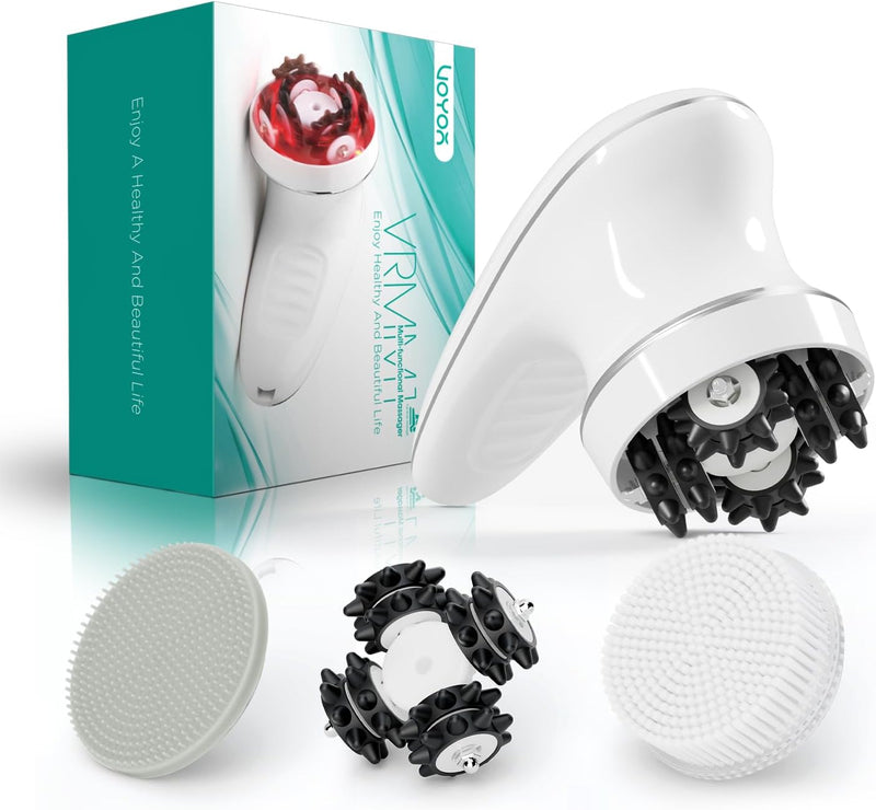 VOYOR Handheld Massager Cordless Deep Tissue Cellulite Massager for Face, Arm, Hand, Neck, Foot and Body, Silicone Face Brush, 3 Multi-Functional Heads, IPX7 Waterproof & Rechargeable VRMM1-NEW