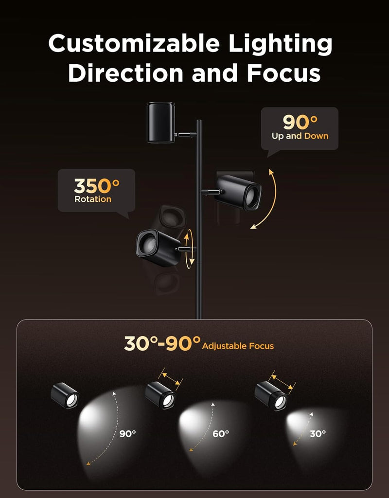 Tree Floor Lamp with 3 Rotatable Lights, Compatible with Matter LuminBlend Technology, Standing Lamp with 64 Dynamic Scenes, Music Sync, Smart Floor Lamp for Living Room, Bedroom, Office