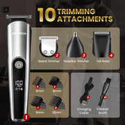 PRITECH Beard Trimmer for Men, 3 in 1 Hair Clippers for Men Kit, Nose Hair Trimmer, Micro Shaver Mens Grooming Kit Cordless Electric Hair Trimmer LED Display IPX6 (Silver)