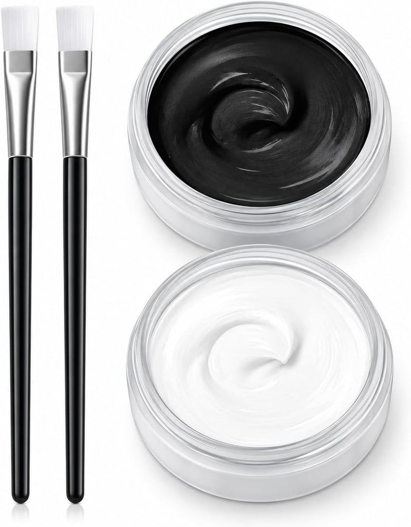 Black White Face Body Paint, Non-Toxic Face Painting Kit with 2 Professional Paint Brushes for Art Theater Halloween Party Cosplay