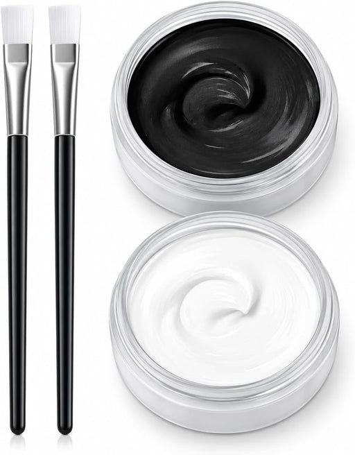 Black White Face Body Paint, Non-Toxic Face Painting Kit with 2 Professional Paint Brushes for Art Theater Halloween Party Cosplay