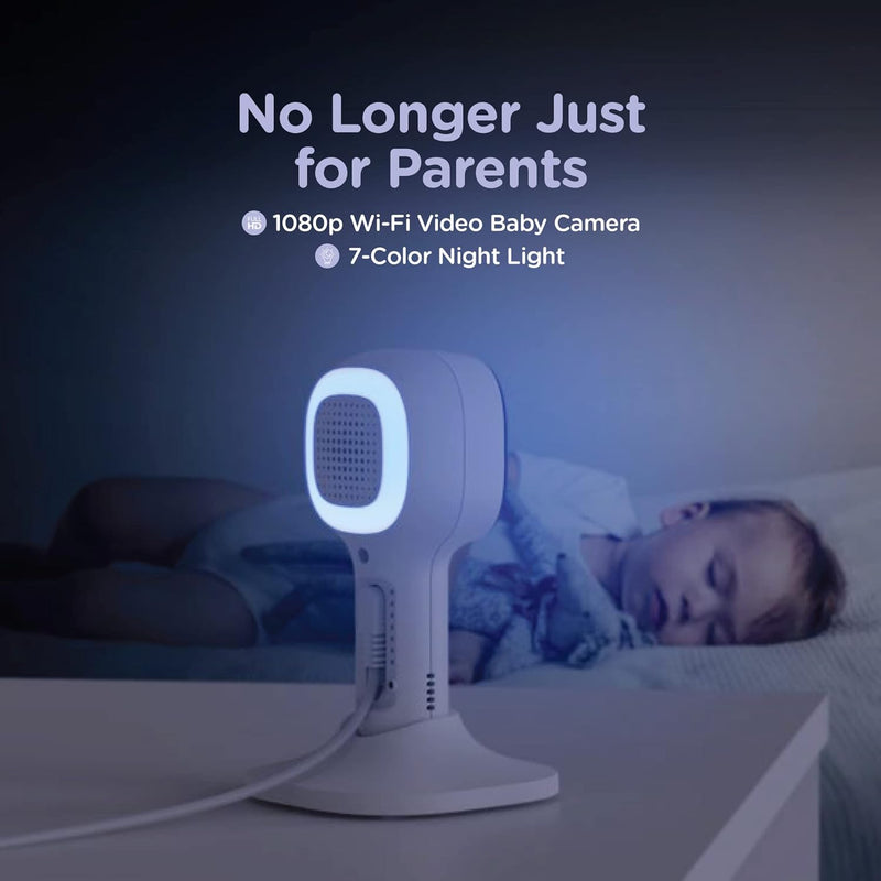 Hubble Nursery View Premium 5 Inch Video Baby Monitor with Room Temperature Sensor, Two Way Talk, Digital Zoom, Soothing Nature Sounds - White