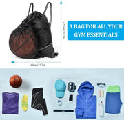 Showay Basketball Backpack, Foldable Soccer Backpack Gym Bag Sackpack Sports Sack with Detachable Ball Mesh Bag for Volleyball Baseball Yoga, Black