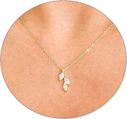 Diamond Necklaces for Women Dainty Leaf Necklace 14k Gold Plated Layered CZ Moon Necklace Simple Diamond Choker Necklaces for Women Trendy Jewelry Gifts for Girls - Gold CZ Leaf 16.5/2 Inch