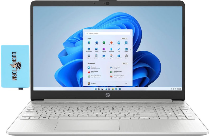 HP 15s 15.6" HD Business Laptop (4-Core Intel Celeron N4120, 4GB RAM, 256GB SSD, Intel UHD 600, WiFi, Bluetooth, Webcam, FreeDos) w/DKZ Hub USB Port Expander