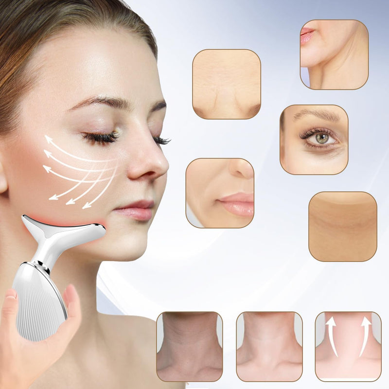 Facial Massager Device with LED Lights, Face and Neck Beauty Tool, 7 Colour Settings, Portable