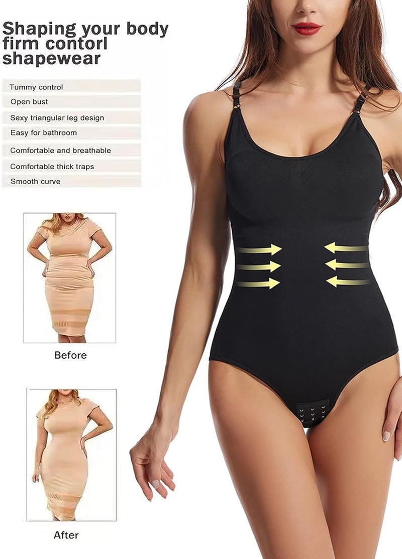 ARCFEETORY Women Shapewear Tummy Control Bodysuit Seamless Sculpting Snatched Waist Body Suit Spaghetti Strap Leotards S-3XL