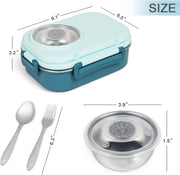 YelaJoy Stainless Steel Bento Lunch Box for Kids and Adults,Stackable BPA-Free Food Containers with 3 Compartments and Reusable Sauce Bowl, Fork and Spoon,1000ml/34oz (Blue) - Blue
