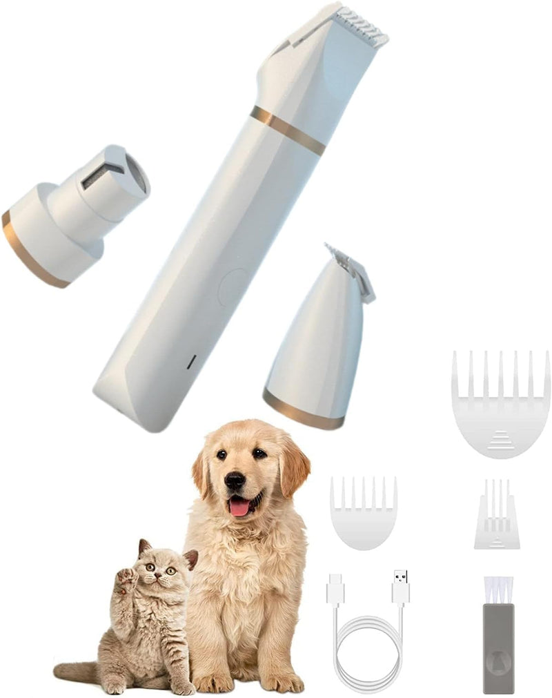 Mumoo Bear Cat Grooming Clippers Kit, Low Noise Cat Shaver for Matted Fur Claw, 3-in-1 Paw Trimmer for Dogs-Rechargeable - Cordless Quiet Nail Grinder Shaver for Cats and Other Pets