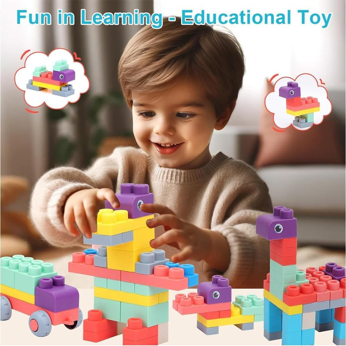 AMERTEER Soft Rubber Building Block Early Educational Toy Can Be Boiled And Bitten And Build A Preschool Education Sensory Stacking Rock Suitable For Baby 1-3 Years Old Blocks Toy Storage Bucket 50Pcs