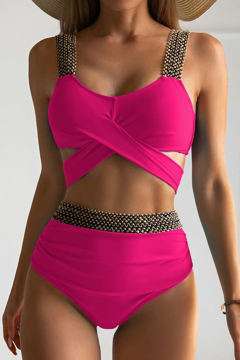 Eomenie Women Two Piece Cross Wrap Bathing Suit Tie Back, Tummy Control Swimsuit 2 Piece High Waist Curvy Bikini Swimwear