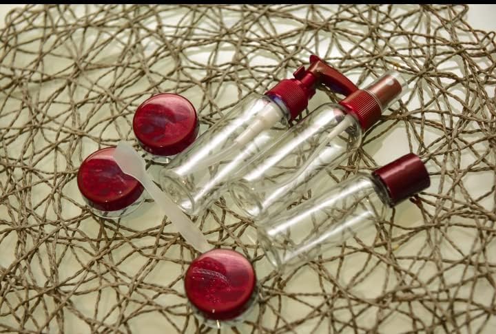 Travel Bottles Set 7pcs Empty Plastic Leak Proof Travel Toiletry Set Container Makeup Bottle Travel Contains 2 Bottles for Liquid 1 Bottle for Spray 3 Jars for Cream and 1 Spatula Burgundy (Burgundy)