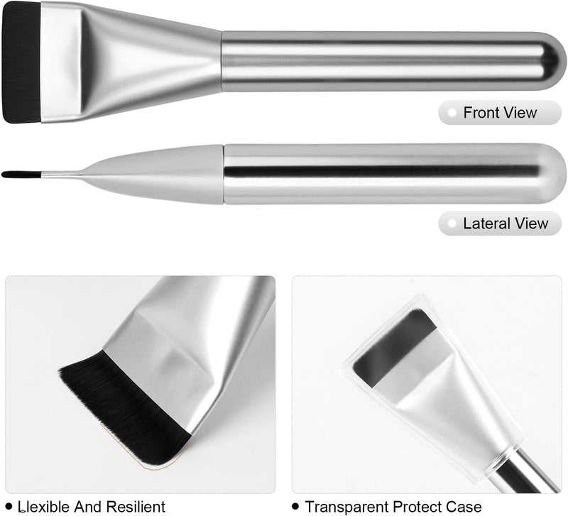 BEAUTYFACTOR Flat Foundation Brush,Korean Makeup Brush Spatula Facial Brush for Liquid Foundation,Premium Face Makeup Brush for Blending Cream (Silver)