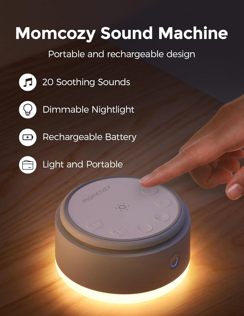 Sound Machine for Baby-20 Soothing Sounds & Touch Warm Light Portable White Noise for Kids & Adults for Sleeping Timer and Memory Ideal Travel Companion & Nursery Must-Have - Warm Light