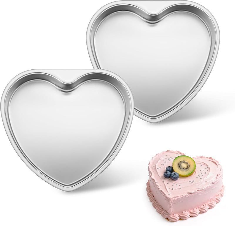 E-far - 8 Inch Heart Shaped Cake Mold, 2 Stainless Steel Heart Shaped Cake Molds, Baking Cake Mold for Valentine's Day, Anniversaries, Weddings, Non-toxic and Safe - 6-Inch
