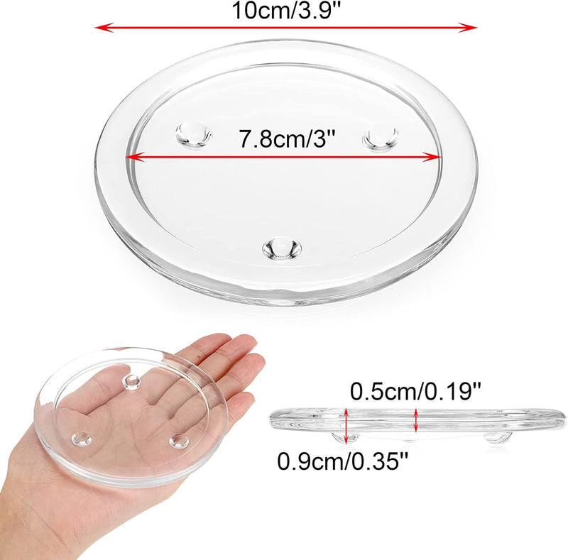Glass Candle Tray, Round Clear Pillar Candle Holder, 3.9 Inch Pillar Candle Holders, Glass Coaster Small Round Plate Candle Plates, Modern Style Candle Centerpiece for Dining Table Wedding 5PCS