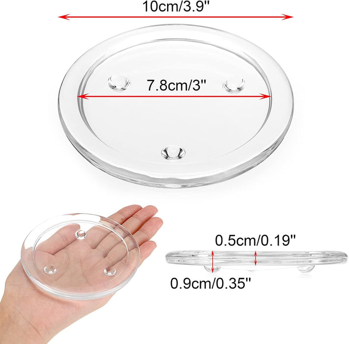 Glass Candle Tray, Round Clear Pillar Candle Holder, 3.9 Inch Pillar Candle Holders, Glass Coaster Small Round Plate Candle Plates, Modern Style Candle Centerpiece for Dining Table Wedding 5PCS