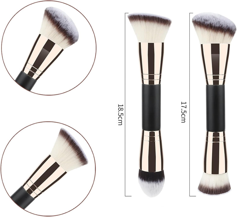 Zbzoalp 2 Pcs Double-Ended Makeup Brushes Foundation Brush, Concealer Brush, Slanted Contour Brush, Flawless, Professional Face,Premium Luxe, for Liquid Cream(Rose Gold)
