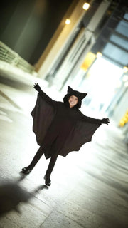 Sweet seven Bat Costume for Kids - Halloween Vampire Bat Hoodie Jumpsuit with Gloves, Cosplay Party Bodysuit Role Play M Size is Suitable for 78 Years Old, 115125cm