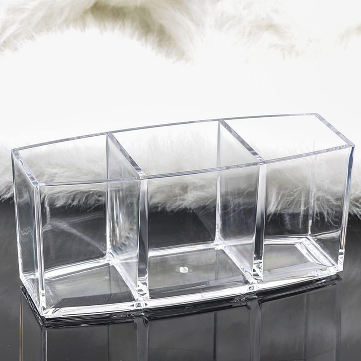 Clear Makeup Brush Holder Organizer with 3 Slots, Clear Cosmetic Brushes Container for Eyebrow Pen Comb Power Brush, Desktop Pen Pencil Storage Organizer – image 6