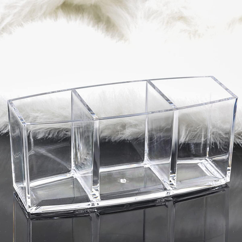 Clear Makeup Brush Holder Organizer with 3 Slots, Clear Cosmetic Brushes Container for Eyebrow Pen Comb Power Brush, Desktop Pen Pencil Storage Organizer