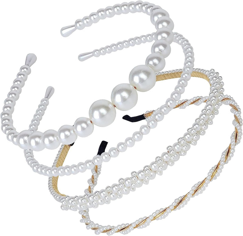 Shining Diva Fashion 4 Pcs Headbands Stylish Pearl Hairbands Hair Accessories Hair Bands for Women Girls (14967hb)