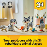 Creator 3in1 Playful Cat 31163 Cat Transforms into a Pigeon or Dog, Animal Figure Toy, Gift for 8+ Year Old Boys & Girls, 407 Pieces