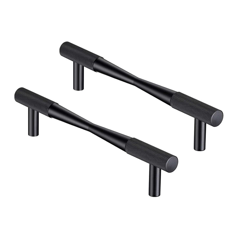 CILEYTION 10 Pack Flat Black Drawer Pulls , 5 Inch Hole Centers Black Knurled Cabinet Handles, Solid T Bar Black Handles for Cabinets and Drawers