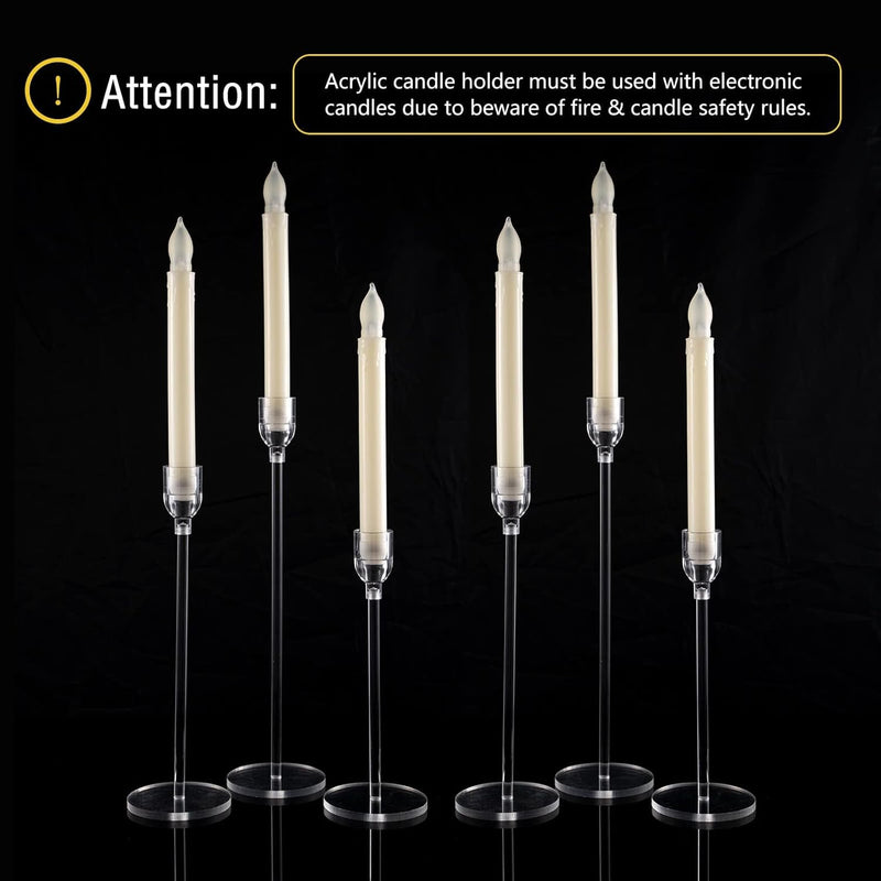 TERRIFI 6 Pcs Acrylic Candle Holders, Taper Candle Holder Set for Table Centerpieces, Decorative Candlestick Holders for Wedding Decor, Dining Room