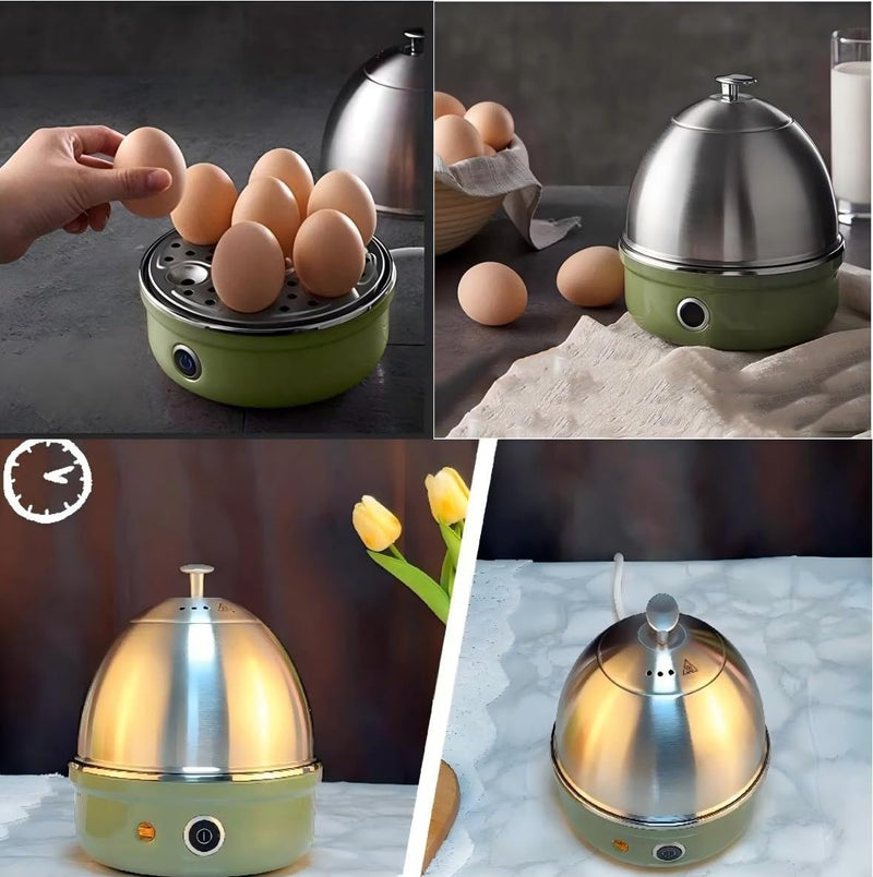 Electric Egg Cooker, Rapid Egg Boiler with Auto Shut-Off, Cooks Hard & Soft Boiled Eggs, Onsen Tamago, Veggies, Dumplings, 7-Egg Stainless Steel Tray for Home Kitchen, Green