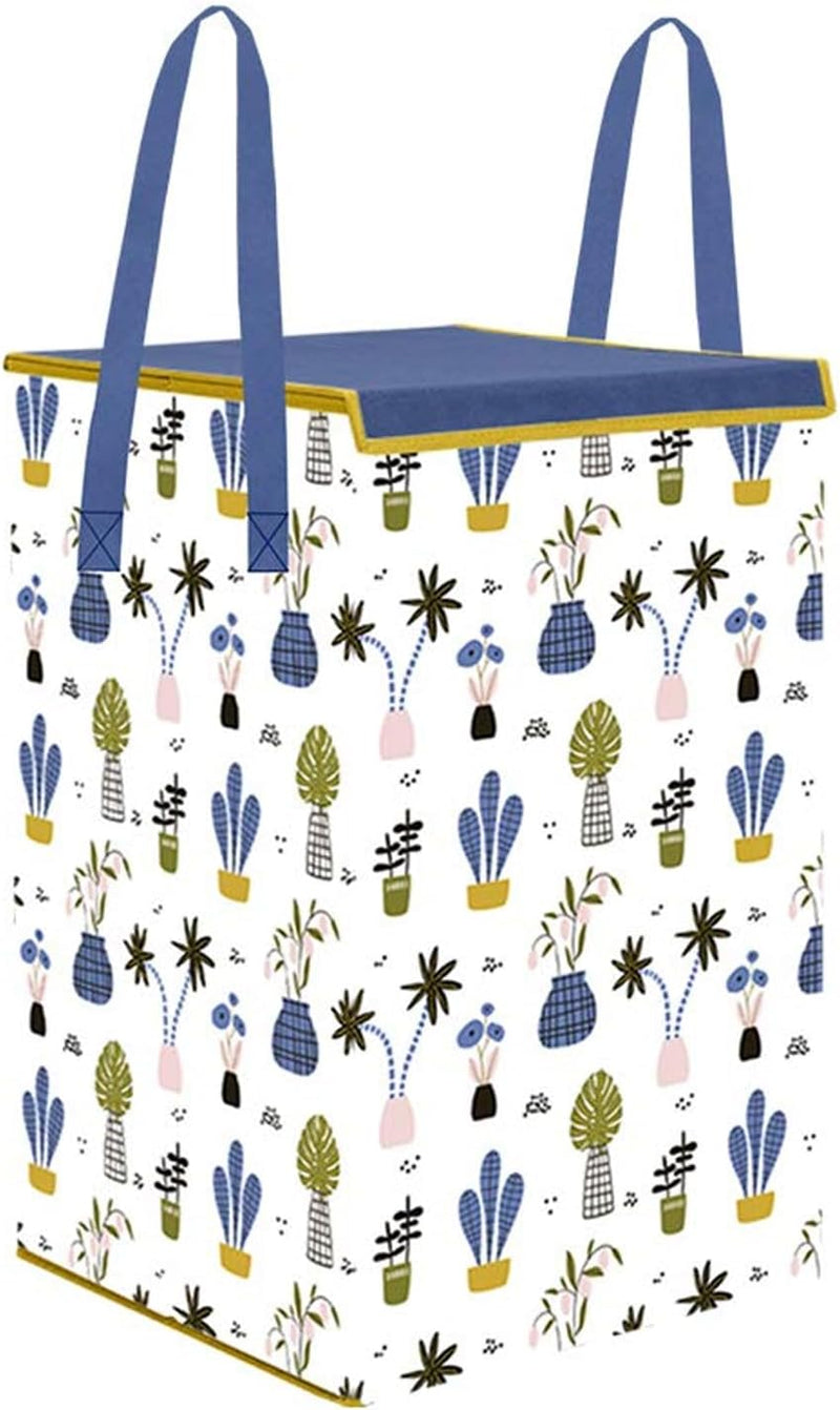 PrettyKrafts Fabric L1113 Laundry Basket For Clothes, Toy Storage Box With Lid & Handles, Toy Storage Box, 75 Ltr,Mushroom Print,White, Set of 1