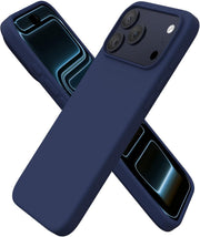 ORNARTO Compatible with iPhone 17 Pro Max Case 6.9", Slim Liquid Silicone 3 Layers Soft Gel Rubber Shockproof Protective Cover with Anti-Scratch Microfiber Lining-Chalk Pink - Navy blue