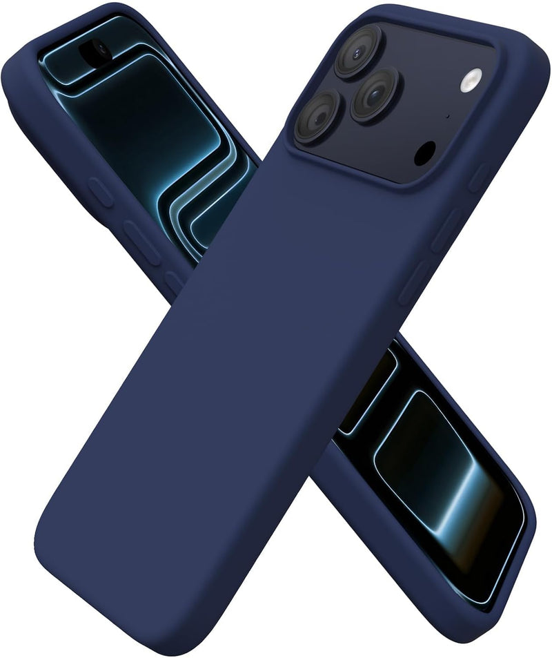 ORNARTO Compatible with iPhone 17 Pro Max Case 6.9", Slim Liquid Silicone 3 Layers Soft Gel Rubber Shockproof Protective Cover with Anti-Scratch Microfiber Lining-Chalk Pink - Navy blue
