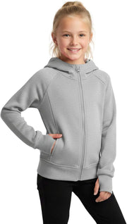 Teens Girls' Zip-Up Hoodie Sweatshirt Kids Long Sleeve Athletic Jacket with Pockets - Grey