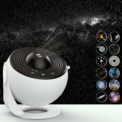 Sunbox Star Projector,Planetarium Projector Galaxy for Bedroom,360 Degree Rotation Night Light with 4K Replaceable 12 Discs Large Projection Area Sky Kids Adults Gifts, White (BL-DQY02)