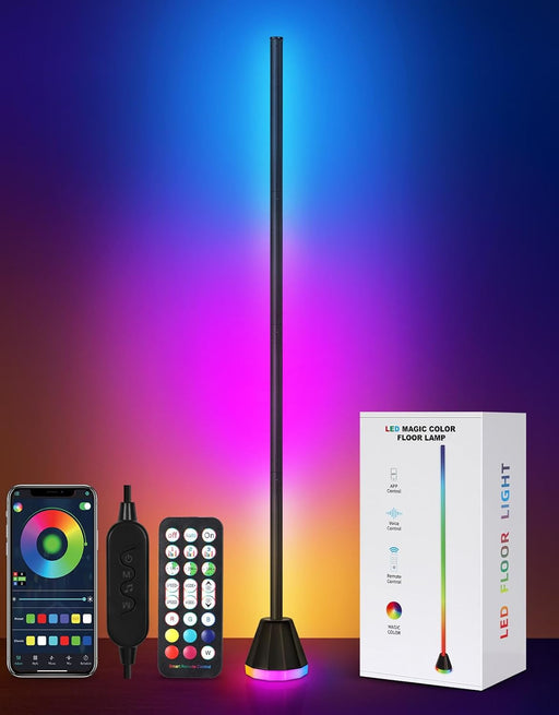 LED RGBCW Corner Floor Lamp, 16 Million Colors Smart Floor Lamps with APP & Remote Control, Music-Sync, Timer, Height Adjustable Tall Standing Lamp for Living Room Bedroom Gaming Room, 1 Pack - 1 Pack-Luminous Base