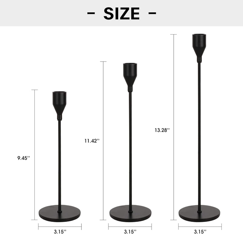 Lobolighting Black Candlesticks Holders Set of 3, Black Taper Candles Holders for Candlestick, Modern Farmhouse Decor Mantle Fireplace Dinner Table Centerpieces Decoration