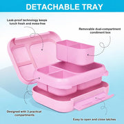 Kids Bento Lunch Box,5-Compartment Leakproof Container with handle Movable Snack Box BPA-Free, Dishwasher & Microwave Safe Utensils Included for Kids/Adults School, Office & Travel Pink