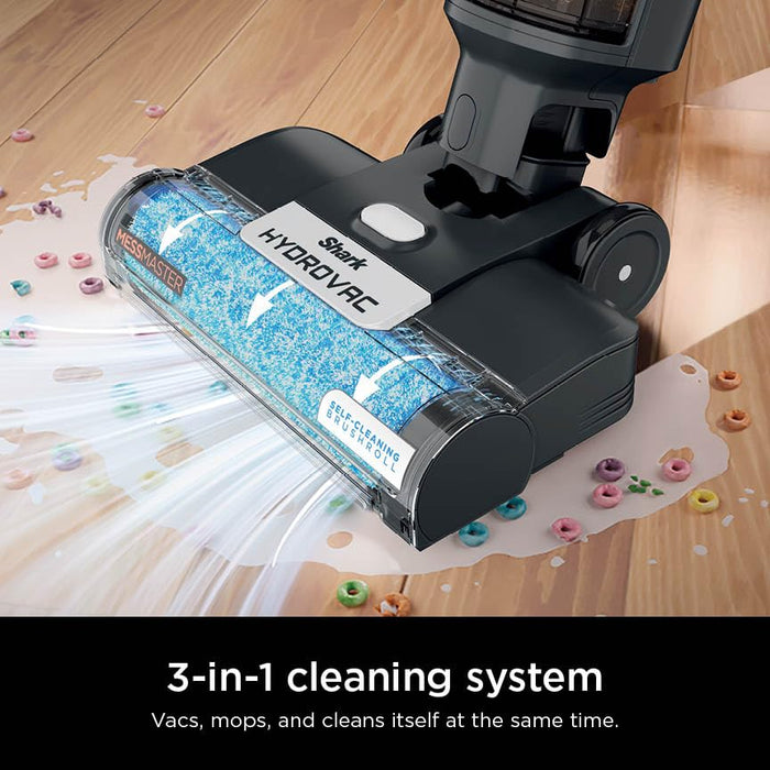 Shark Wet & Dry Vacuum Cleaner Universal Cordless Vacuum Cleaner for Hard Floors, HydroVac MessMaster, 3 in 1 Self-Cleaning System, High Suction Power with 2 Brush Rollers and 2 Solutions