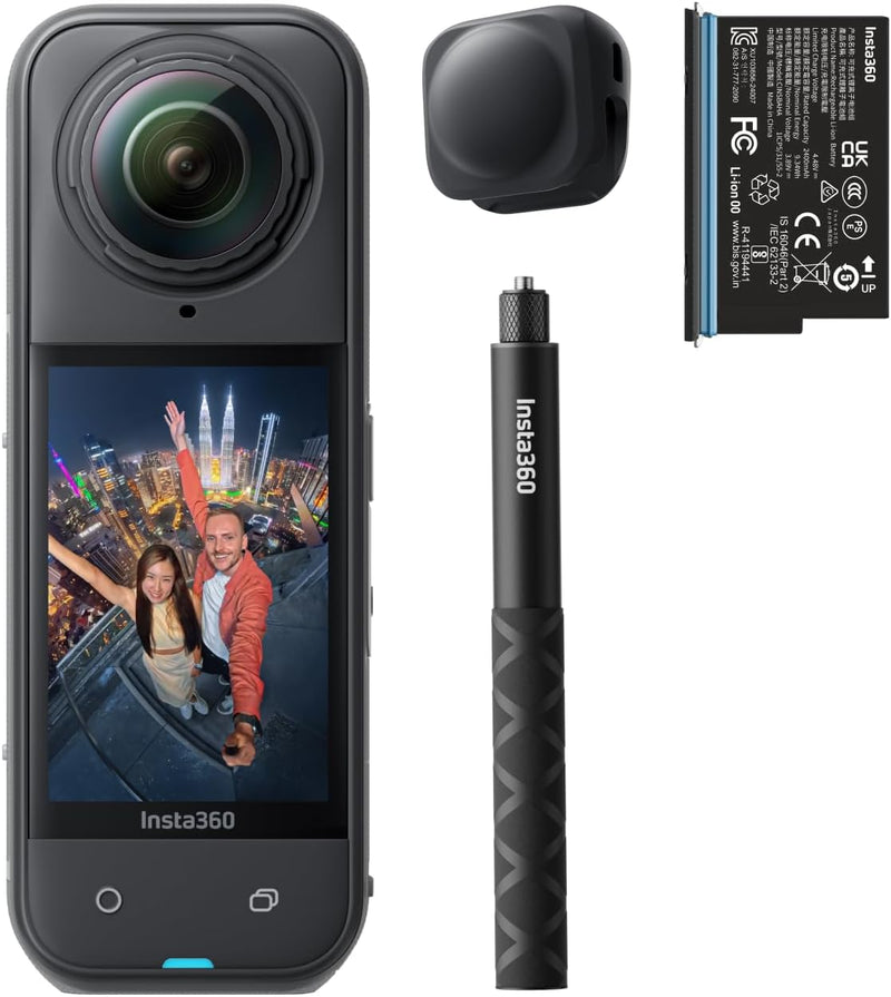 X5 - Waterproof 8K 360 Action Camera, Leading Low Light, Invisible Selfie Stick Effect, Rugged and Replaceable Lens, 3-Hour Battery, Triple AI Chip Design, UAE Version - Starter Bundle