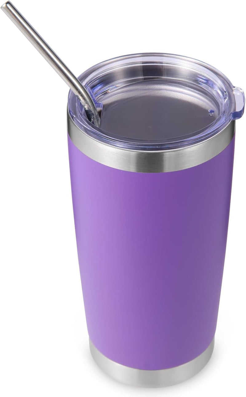 Volhoply 20oz Stainless Steel Tumbler with Lid and Straw,Double Wall Insulated Travel Iced Coffee Mug Fits Car Cup holder,Powder Coated Cups for Hot and Cold Drinks,Gifts for Women Men（White,1 Set）